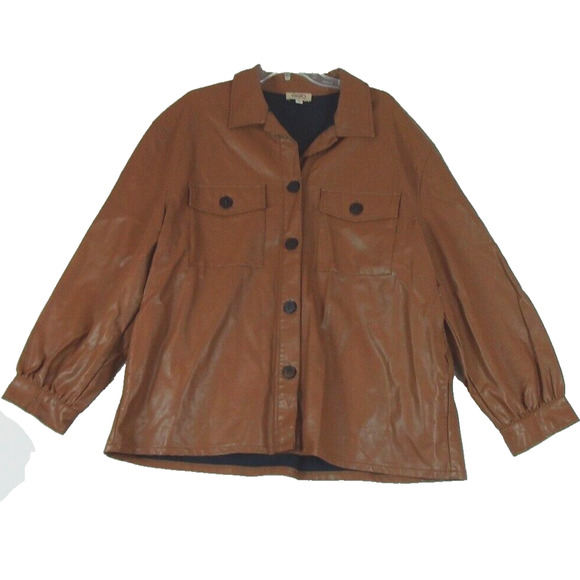 Gigio Vegan Leather Button Shirt Shacket Jacket Medium Brown Women's Size XL - Picture 1 of 13